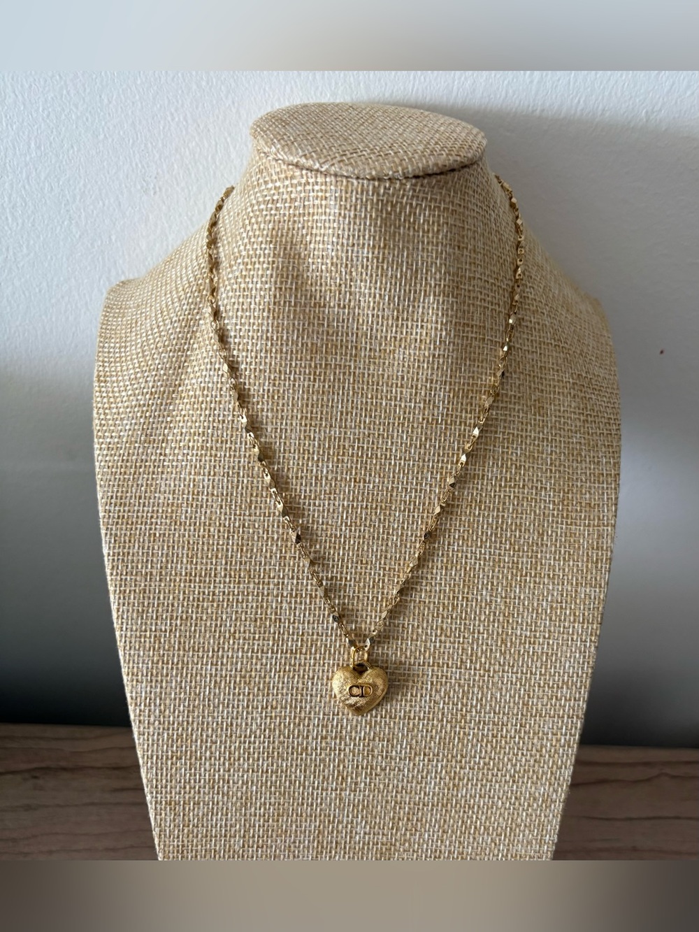 Christian Dior Vintage heart brushed Gold Heart Pendant Necklace